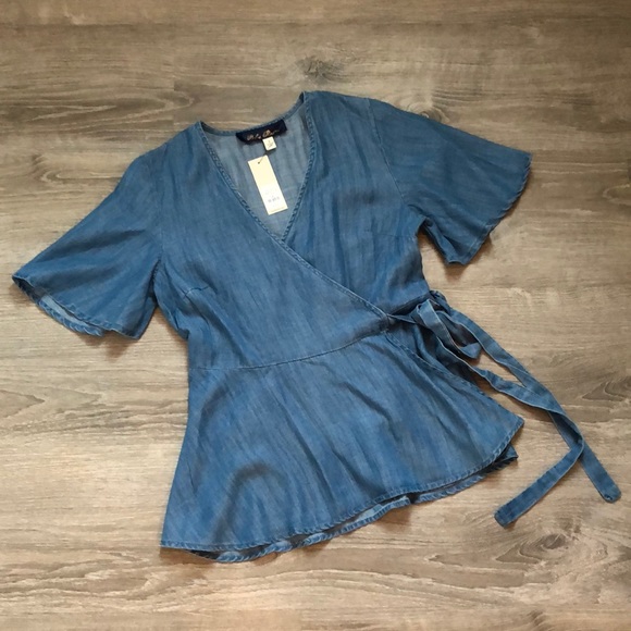 Francesca's Collections Tops - Denim wrap Blouse Francesca’s